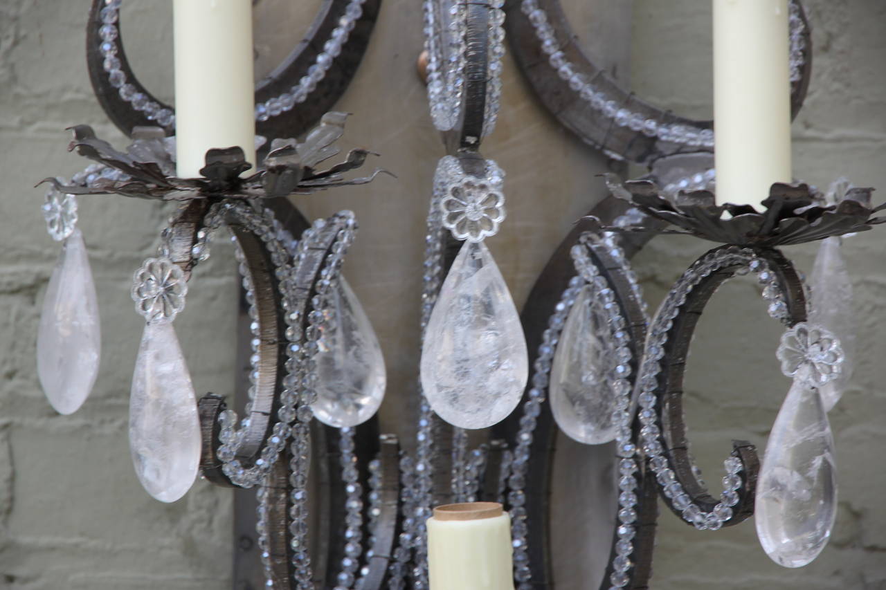 Mid-20th Century Monumental Industrial Rock Crystal Sconces