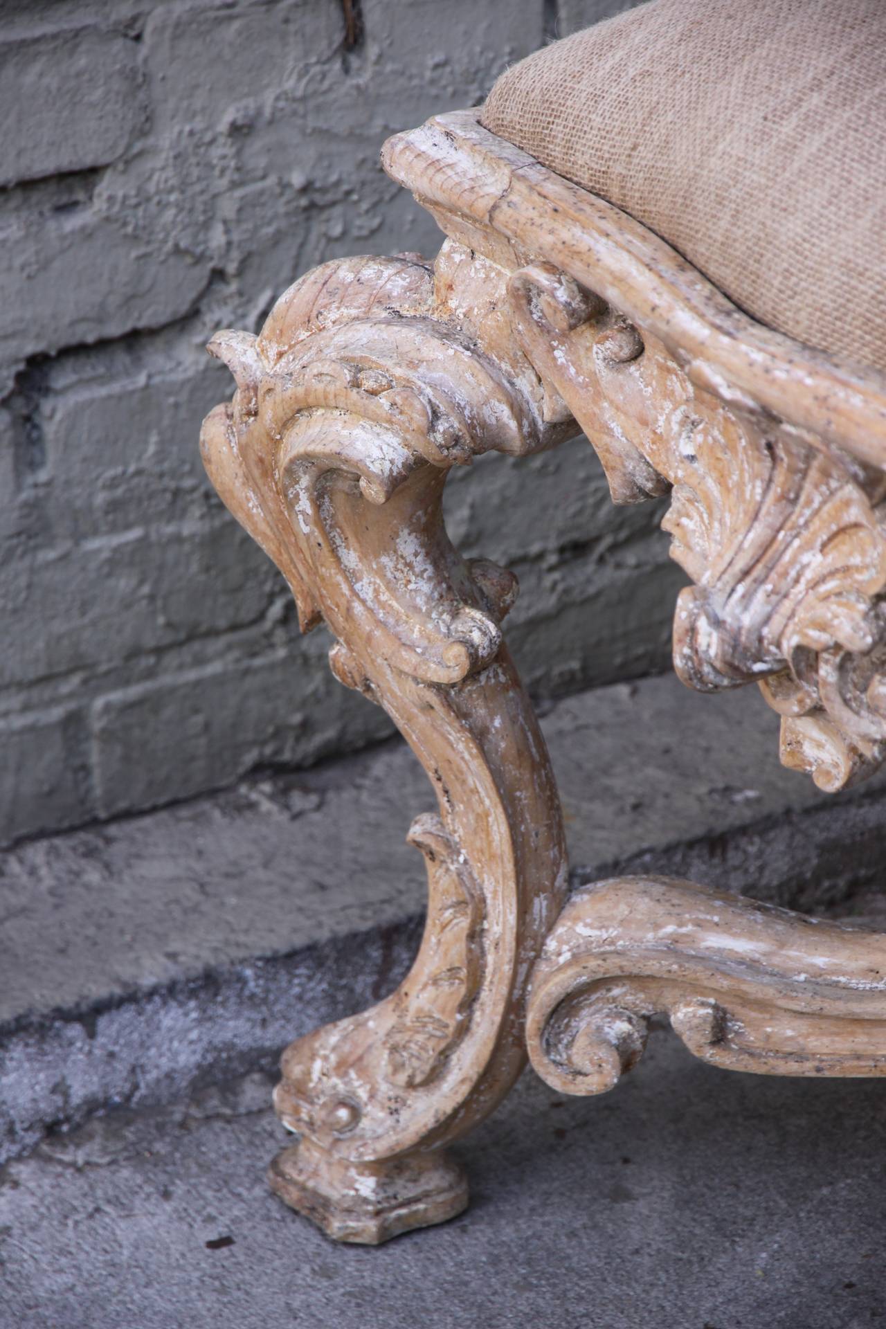 20th Century French Carved Rococo Style Bench