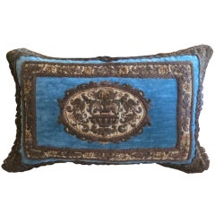 19th C. Metallic Embroidered Velvet Pillow