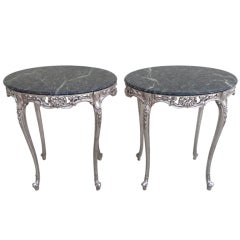 Pair of Silver Gilt Carved Table with Faux Marble Tops