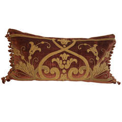 Appliqued Rust Velvet Pillow w/ Tassel Trim