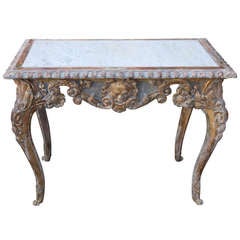 Gilt Wood & Painted French Console with Marble Top