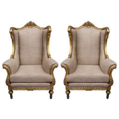 Pair of French Gilt Wood Bergeres C. 1900
