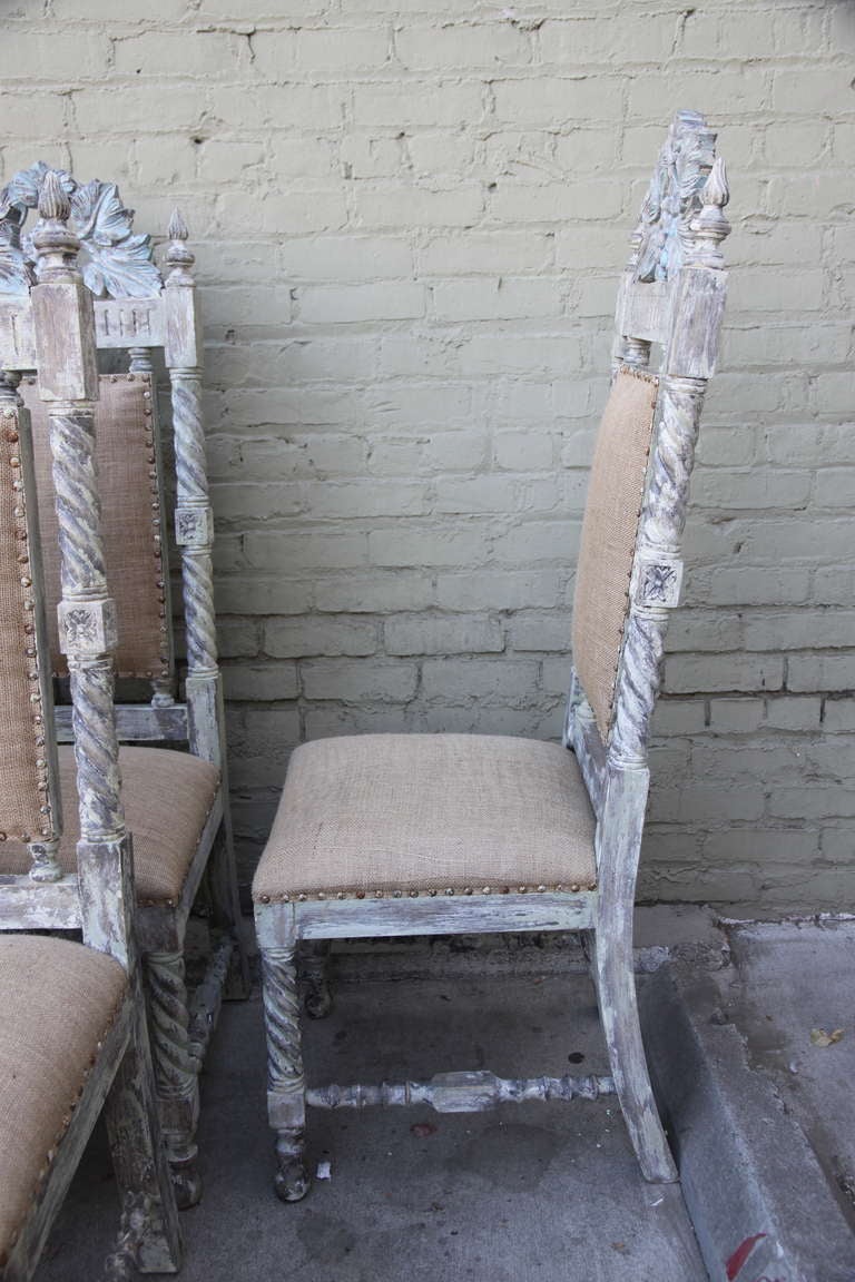 Wood Set of (8) Spanish Painted Dining Chairs C. 1900's