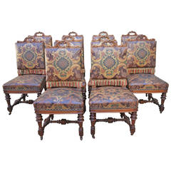 Ten Renaissance Style Leather Embossed Dining Chairs 4