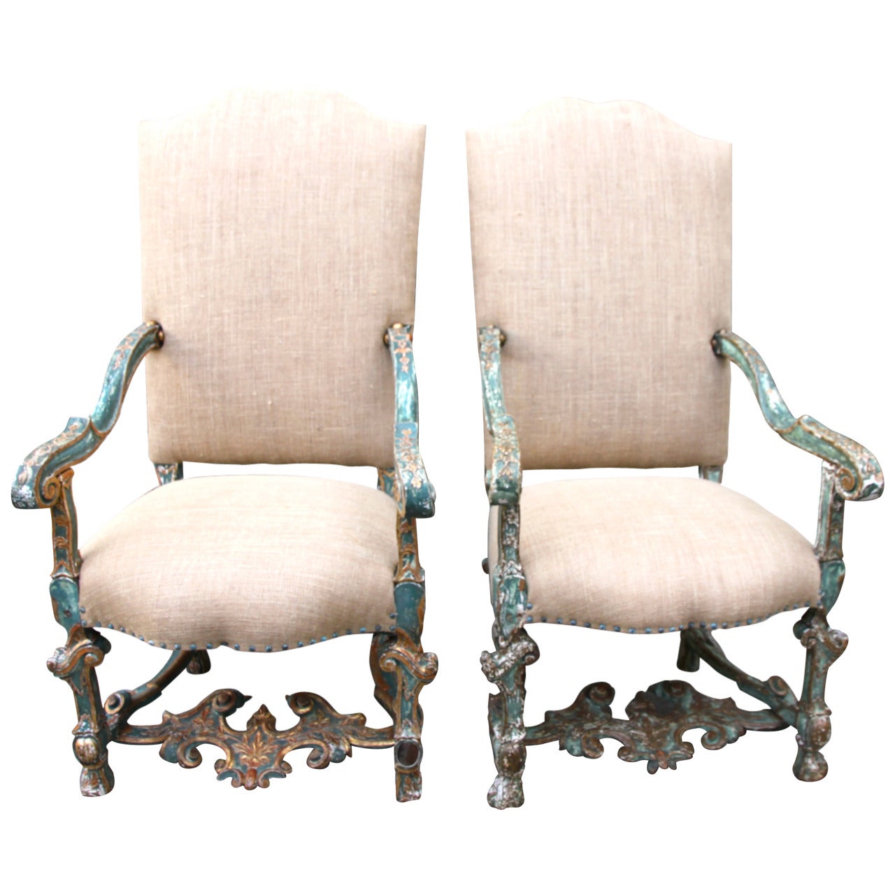 Italian Baroque Painted and Parcel-Gilt Armchairs