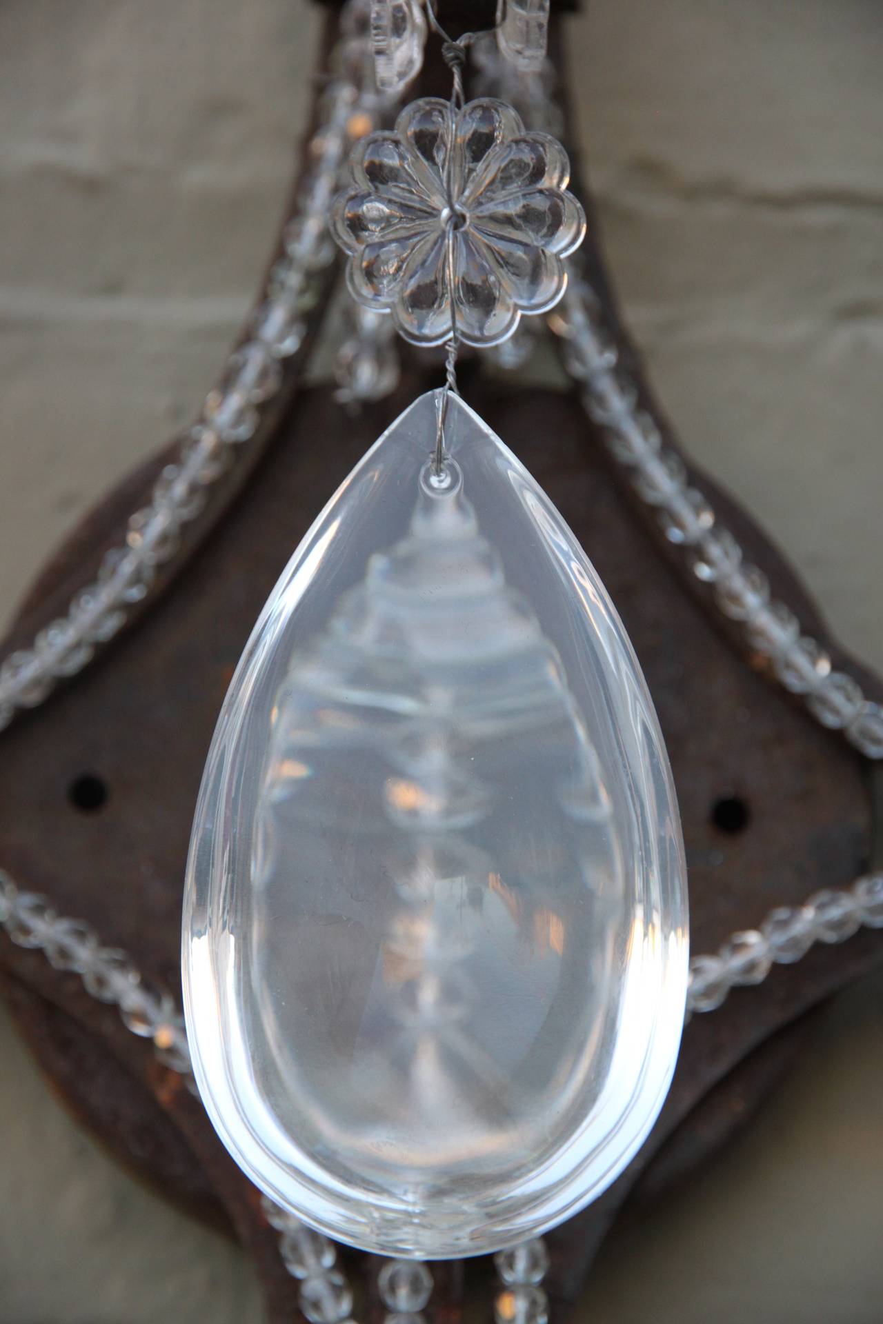 Three Light Crystal Beaded Wall Sconces at 1stdibs