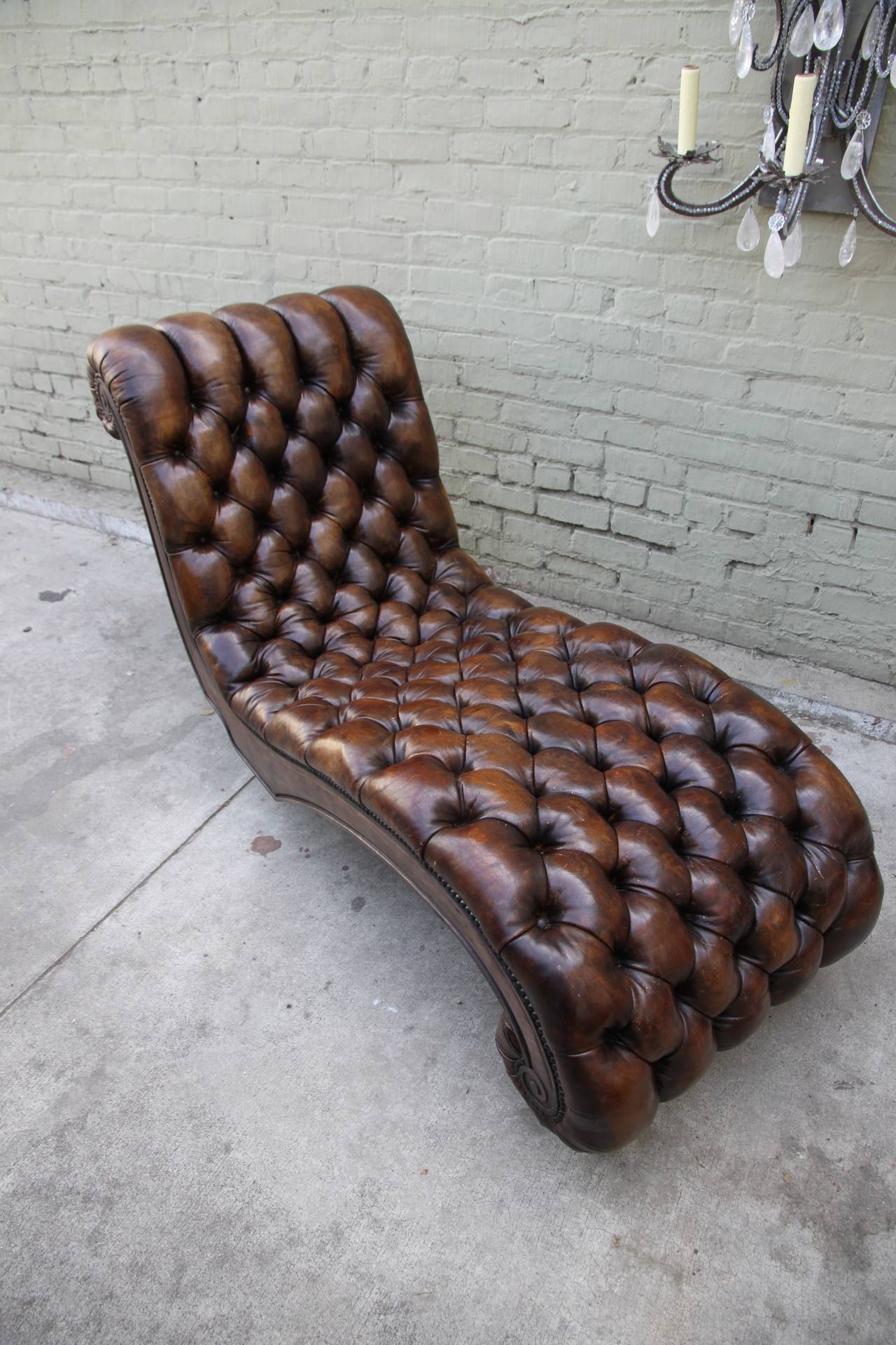 Unknown Leather Tufted Chaise Longues