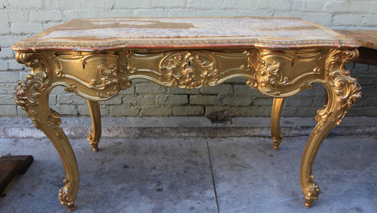 Fine Italian 19th Century Carved and Gilt Writing Table with Onyx Top