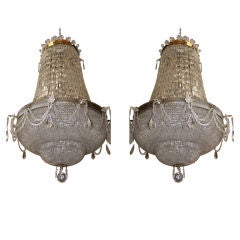Pair of Opulent Crystal & Beaded Chandeliers C. 1940's