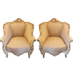 Pair of Italian Painted & Parcel Gilt Armchairs C. 1930's