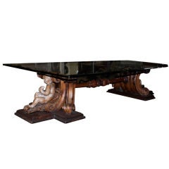 Continental Carved Cherub Scrolled Table with Glass Top
