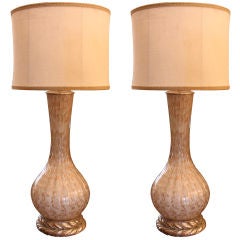 Pair of Murano Glass Lamps with Custom Shades