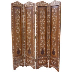 Antique Four Panel Moroccan Inlaid Screen C. 1900's