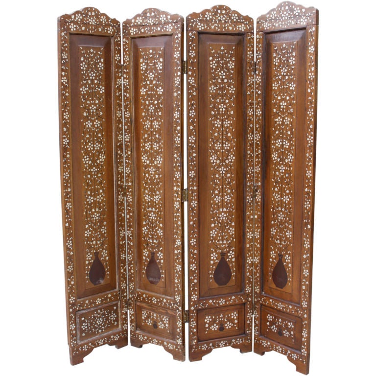 Four Panel Moroccan Inlaid Screen C. 1900's