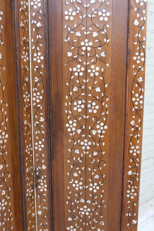 20th Century Four Panel Moroccan Inlaid Screen C. 1900's