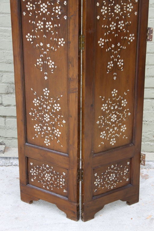Wood Four Panel Moroccan Inlaid Screen C. 1900's