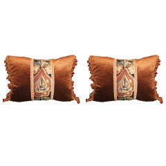 ##104-Pair of 18th C. Tapestry & Silk Mohair Pillows