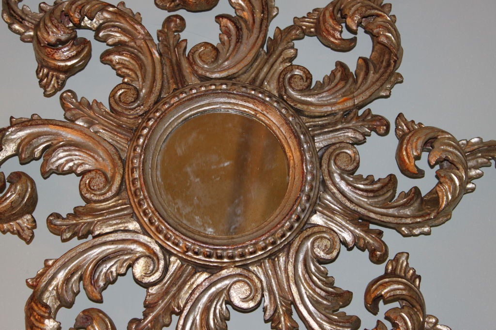 Mid-20th Century Italian Carved Sunburst Mirror C. 1930's