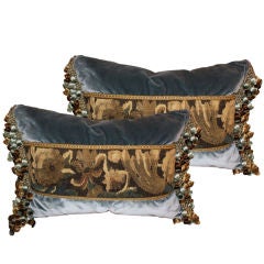 #100-Pair of 18th Century Tapestry Pillows with Fringe