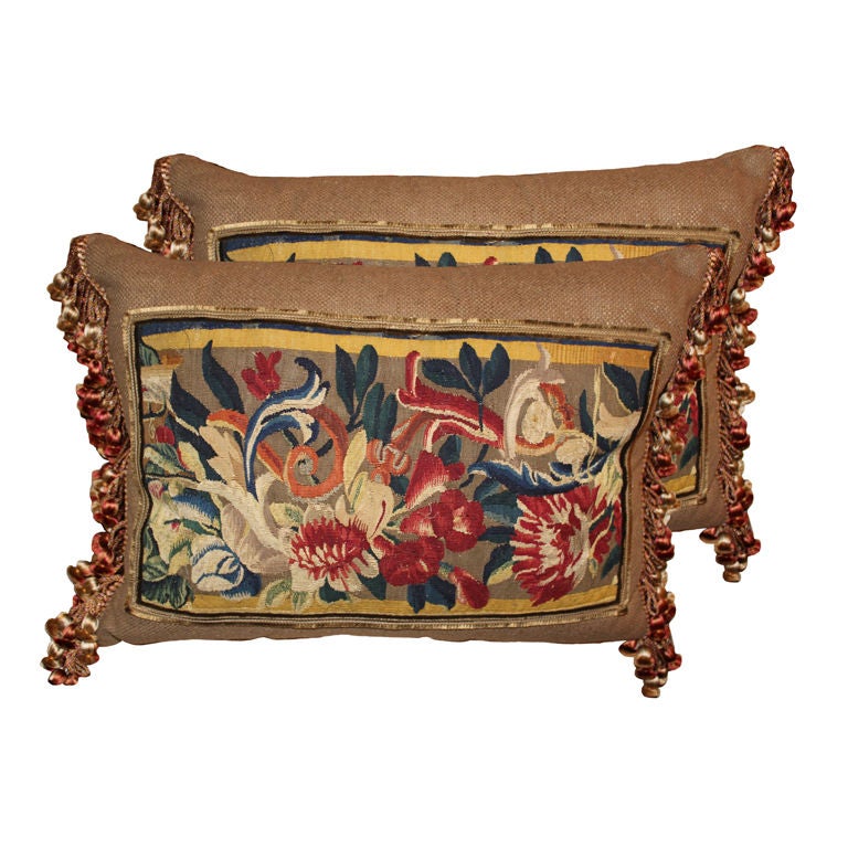 Pair of 18th Century French Tapestry Pillows For Sale at 1stdibs