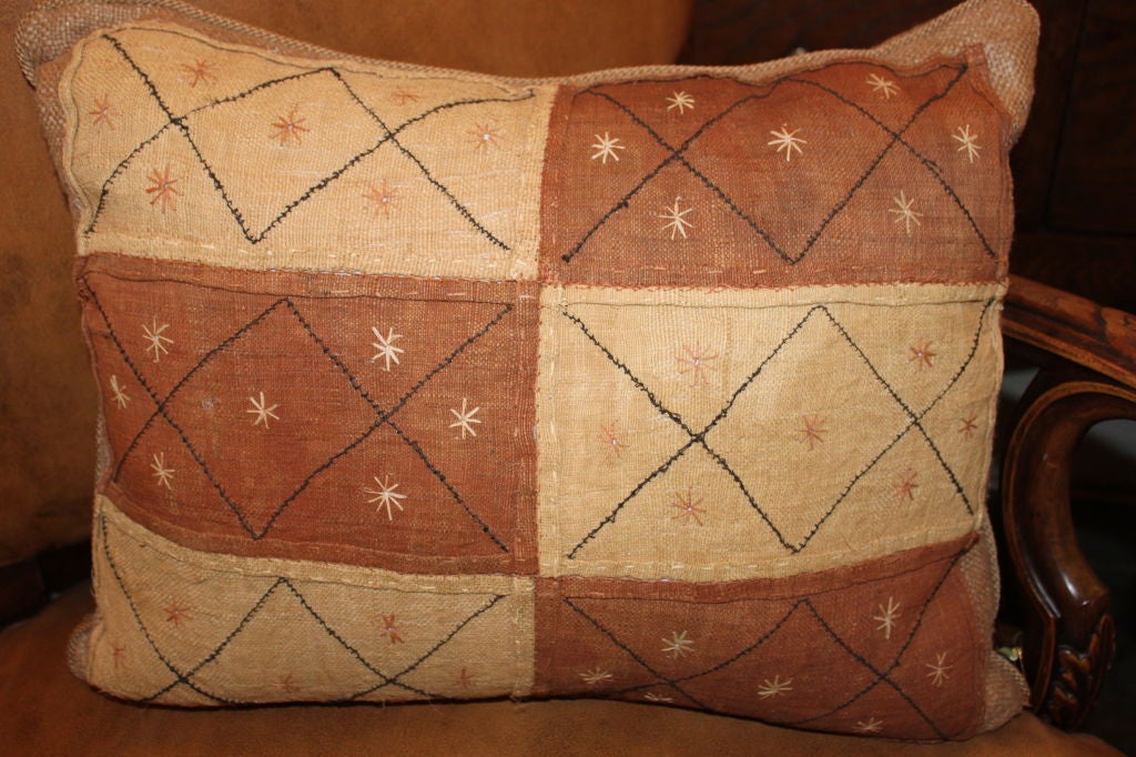 Pair of Antique Kuba Cloth Pillows with Cord Detailing