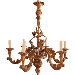 Six Light Italian Gilt Wood & Metal  Chandelier