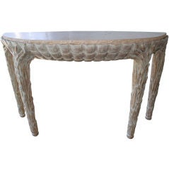 Continental Carved Painted Console with Travertine Top C. 1940