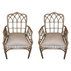 Vintage Pair of Silver 
Gold McGuire Armchairs C. 1960
s