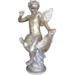 Italian Carved Gilt Winged Cherub Statue C. 1930's