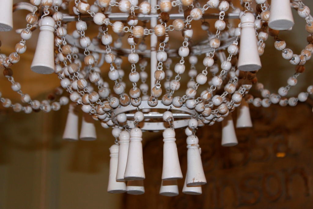 Italian Carved Wood Beaded Chandelier C. 1930's 2