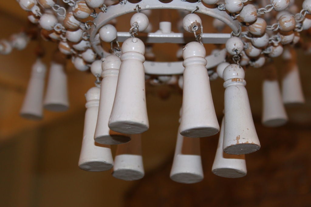 Italian Carved Wood Beaded Chandelier C. 1930's 3