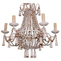 Italian Carved Wood Beaded Chandelier C. 1930's