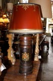 Pair of English Leather Bucket Lamps with Painted Shades