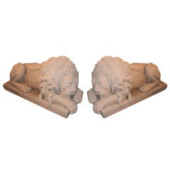 Pair of 19th C. Grand French Limestone Lions
