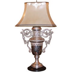 Silver Trophy Lamp with Custom Shade C. 1900's