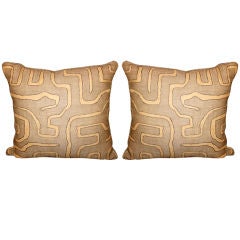 Pair of Antique African Kuba Cloth pillows