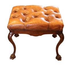French Leather Tufted Stool C. 1900's