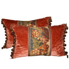 Pair of 18th C. Tapestry Pillows with Linen Velvet & Tassels