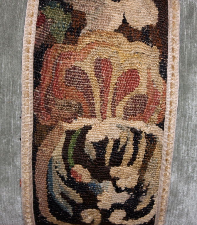 Single 18th C. Tapestry Pillow on Linen Velvet with Fringe at 1stdibs