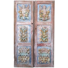Pair of 19th C. Spanish Carved Painted Doors