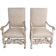 Pair of Italian Carved Painted Armchairs