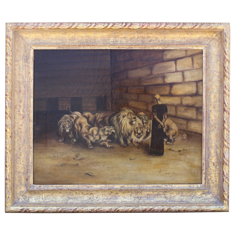 Oil Painting of Daniel with Lions