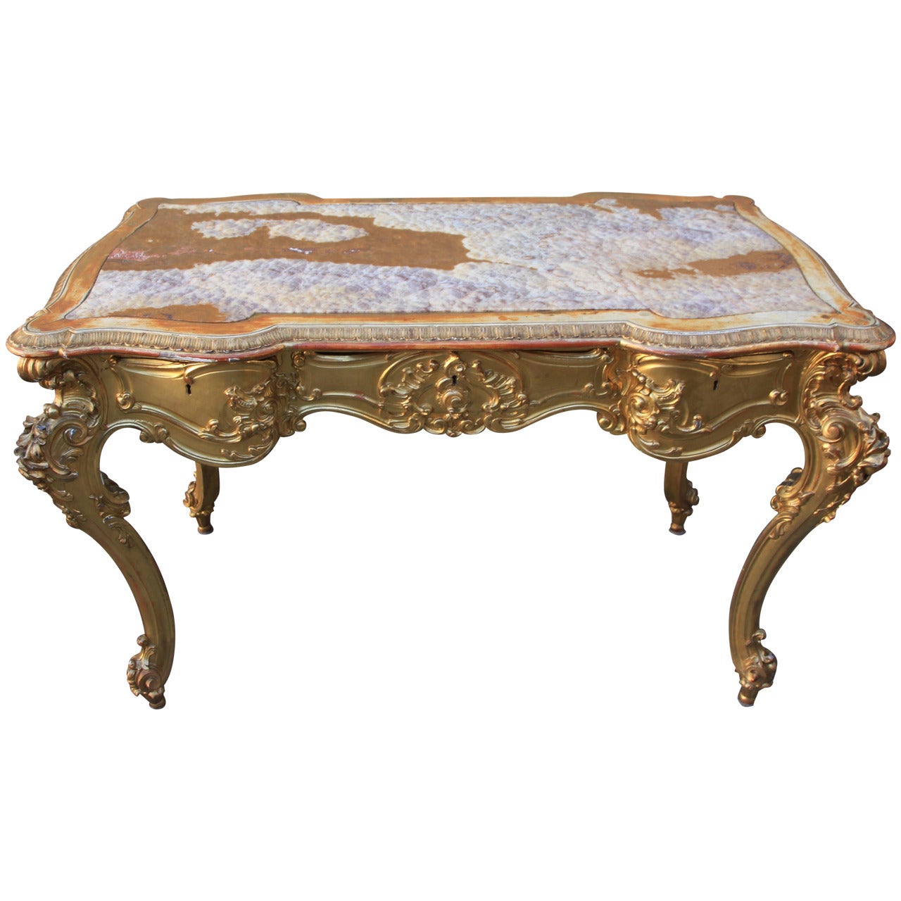 Fine Italian 19th Century Carved and Gilt Writing Table with Onyx Top