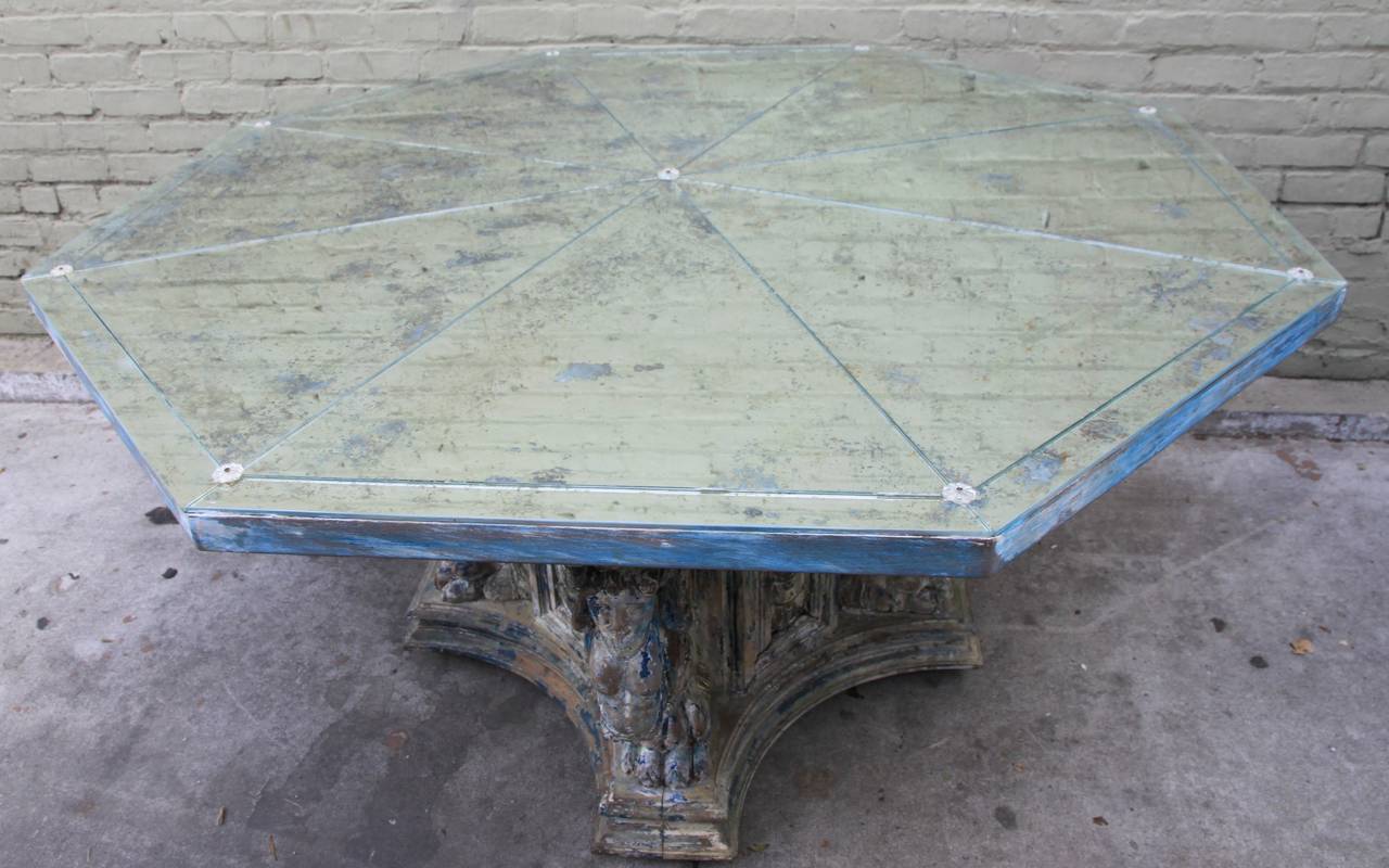19th Century Carved Italian Octagonal Mirrored Top Table