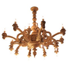 Italian Carved Wood Painted Chandelier C. 1930's