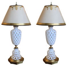 Pair of Italian Glass Lamps with Brass Bases
