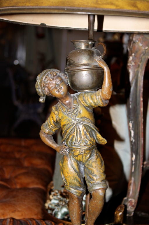 Pair of French  Spelter Figural Lamps with Custom Shades 3