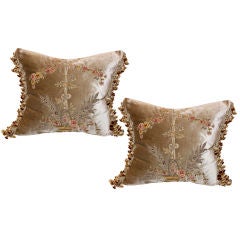 Pair of 19th C. Metallic Embroidered Velvet Pillows