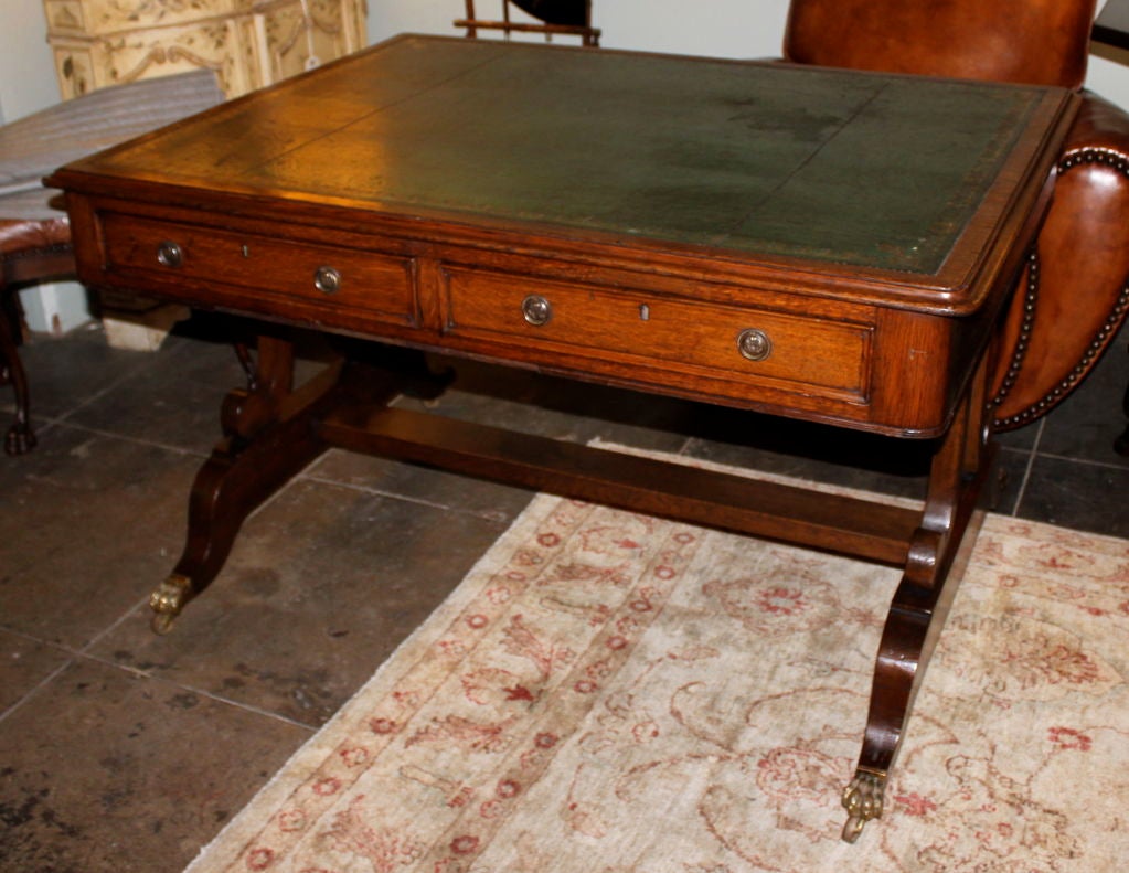 19th C. English Leather Top  Partner's Desk